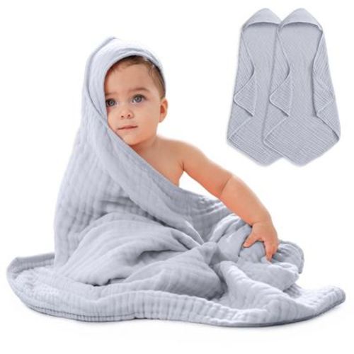 Comfy Cubs Hooded Baby Towels - 6 Layer, 100% Muslin Cotton - Large 32 X 32 Inch - 2-pack, Pacific Blue