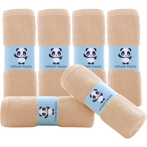 HIPHOP PANDA Baby Washcloths, Rayon Made from Bamboo - 2 Layer Ultra Soft Absorbent Newborn Bath Face Towel - Reusable Baby Wipes for Delicate Skin - Brown, 6 Pack