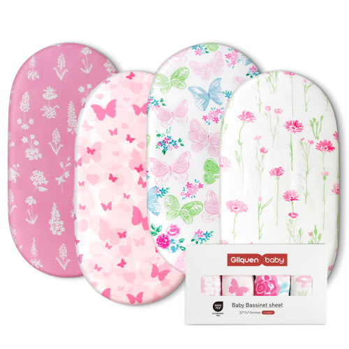 Gllquen Baby Bassinet Sheets 4 Pack Baby Needs for Newborn Infant Boy Nursery, Butterflies
