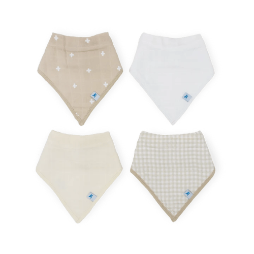 Cotton Muslin Bandana Bib 4 Pack / Taupe Cross