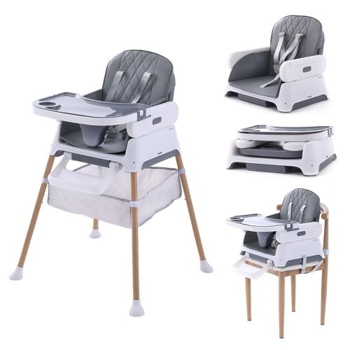 3 in 1 Baby High Chair, Convertible Baby High Chairs for Babies and Toddlers, Hrusitoo Adjustable Compact Infant Feeding Chair (Light Gray)