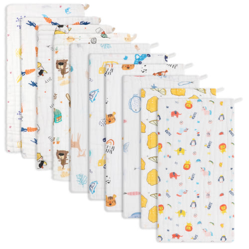 10-Pack Unisex Baby's 100% Cotton Muslin Burp Cloths, Super Soft, Absorbent, 6 Layers, 20''X10'' Large