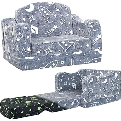 Thick Comfy Toddler Chair and Couch for Kids,2-in-1 Soft Plush Fold Out Sofa for Children,Convertible Couch to Lounger for Toddler