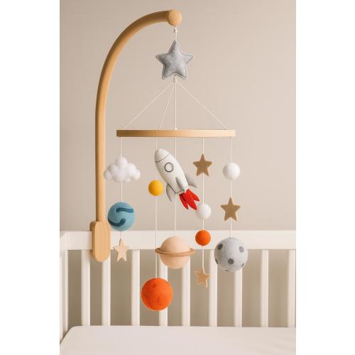 Space Baby Mobile – Rocket & Planets Nursery Decor – Felt Crib Hanging – Outer Space Mobile for Boys – Montessori Gift Idea