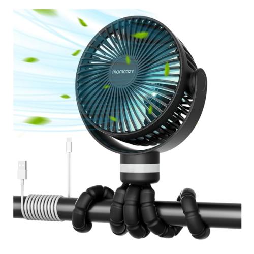 Momcozy Portable Stroller Fan, 8000mAh, 27H Ultra-long Battery Life, Detachable 4 Speed 360°Rotate, LED Night Light with 2 Modes, USB Rechargeable Handheld Cooling Fan for Travel, Car Seat, Bedroom