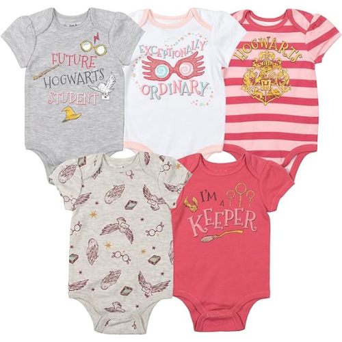 Harry Potter Baby Girls 5 Pack Bodysuits Newborn to Infant Sizes (Newborn - 24 Months)
