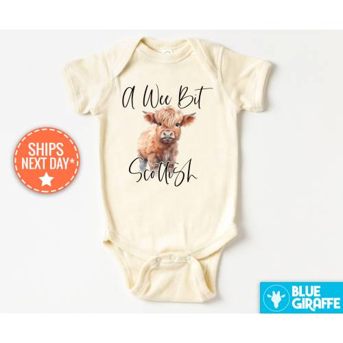 A Wee Bit Scottish Bodysuit, Funny Baby Onesie®, Cute Cow Baby Clothes, Fluffy Cow Onesie®, Scottish Cow Baby Bodysuit