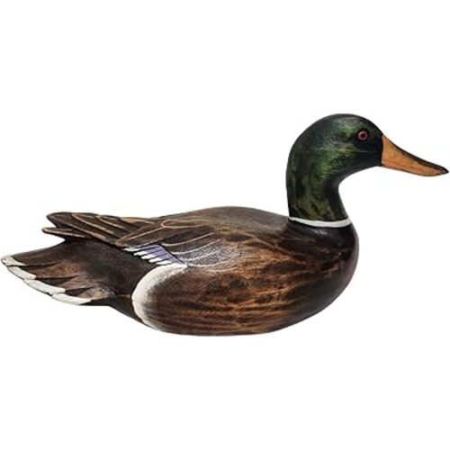WorldBazzar Hand Carved Painted Wood Carving Bird Duck Decoy Vintage Style Wood Replica Life-Like Figurine