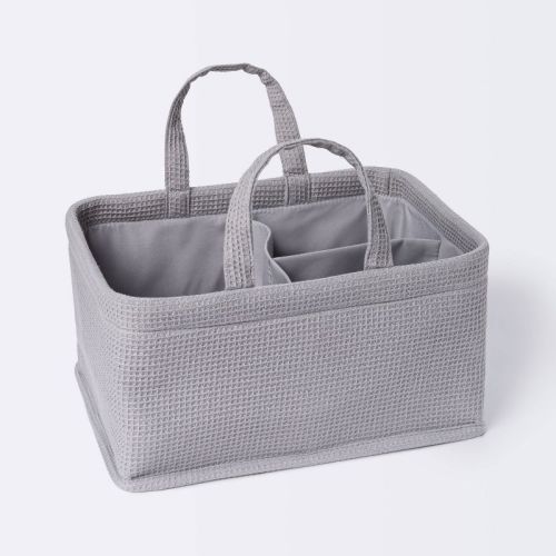 Waffle Weave Rectangular Diaper Caddy With Handles - Cloud Island™ Gray