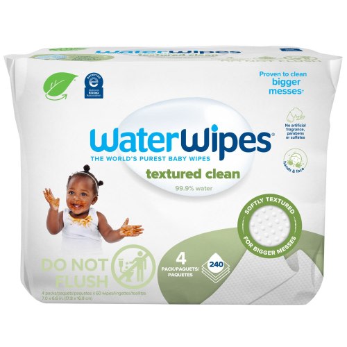 WaterWipes Textured Clean 99.9% Water Based Toddler & Baby Wipes, Sensitive, 240