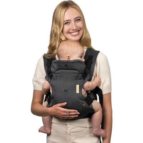 Infantino Flip Luxe 4-in-1 Convertible Baby Carrier, Ergonomic Infant to Toddler Carrier, Updated Lumbar Support, Premium Herringbone Fabric, Elevated Accents, Hands-Free Comfort, 7–35 lbs, Onyx
