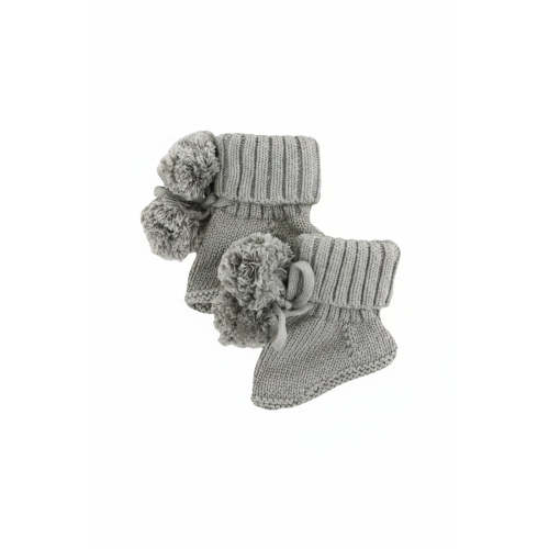 Knit Pom Pom Baby Booties in Smoke | Caden Lane