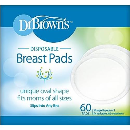 Dr. Brown's Disposable One-Use Absorbent Breast Pads for Breastfeeding and Leaking - 60pk