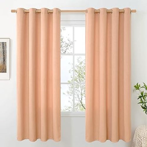 BGment Peach Linen Curtains for Living Room 72 Inch Length 2 Panels Set, Spring Country Rustic Window Drapes Textured Light Filtering for Bedroom Laundry Privacy Decor, Each 52 Inch Wide