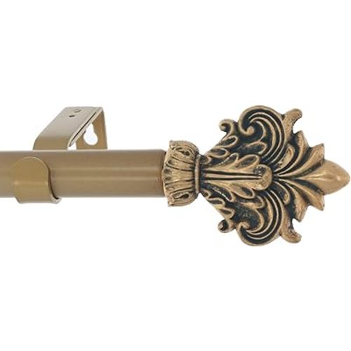 Meriville 1-Inch Diameter Single Window Treatment Curtain Rod, Acanthus Finial Style II, 28-inch to 48-inch Adjustable, Antique Gold
