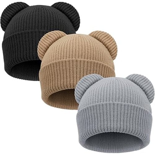 AQOKKA Baby Beanies Toddler Winter Hats with Bear Ears Soft Infant Knit Hat Warm Skull Cap for Baby Boys Girls 0-24 Months