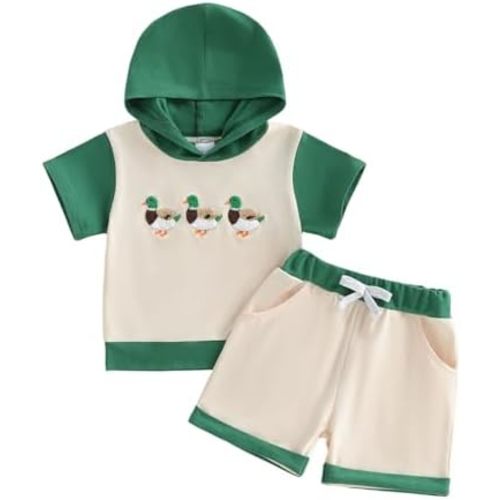 Infant Baby Boy Summer Hooded Clothes Funny Duck Embroidery Tops Shorts Set Toddler Duck Clothes 6 12 18 Months 2T