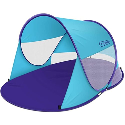 multifun UPF 50+ Easy Pop Up Beach Tent, Large 3-4 Person Sun Shelter, Windproof Waterproof Family Beach Shade, Portable Shark Beach Tent, Instant Sunshade Cabana Canopy with Carry Bag, Sandbag,Stakes - Blue