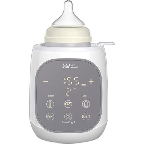 Fast Bottle Warmer, HEYVALUE 12-in-1 Water Bath Baby Bottle Warmer for Breastmilk and Formula with 24H Keep, Auto Shut-Off, Memory, Sterilize, Accurate Temp Control Baby Milk Warmers for All Bottles