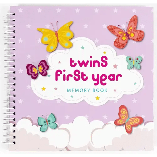Twins Baby Items | First Year Hardcover Memory Book Clouds Edition | Newborn Babies 1st Year Journal and Milestones Photo Album | Perfect and Unique Gift Idea for Baby Showers and Birthday Presents