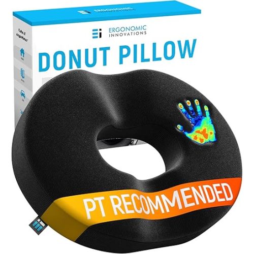 Donut Pillow Coccyx Seat Cushion for Tailbone Pain Relief, Hemorrhoid Pillow, Post Surgery, Postpartum Pregnancy, Back, Hip Pain, Sitting Butt Doughnut Ring, Comfortably Supports 240 Lbs Men & Women