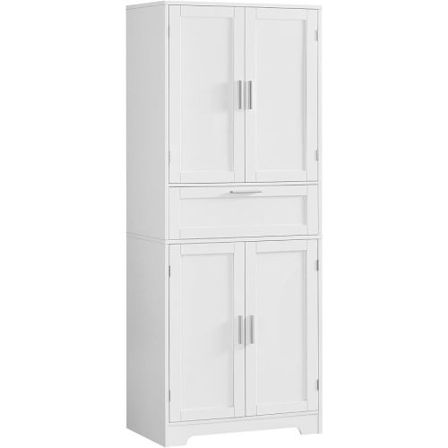 Iwell Tall Storage Cabinet with Adjustable Shelf & 1 Large Drawer, Pantry Cabinet with 4 Doors, Kitchen Cabinets for Dining Room, Living Room, Home Office, White