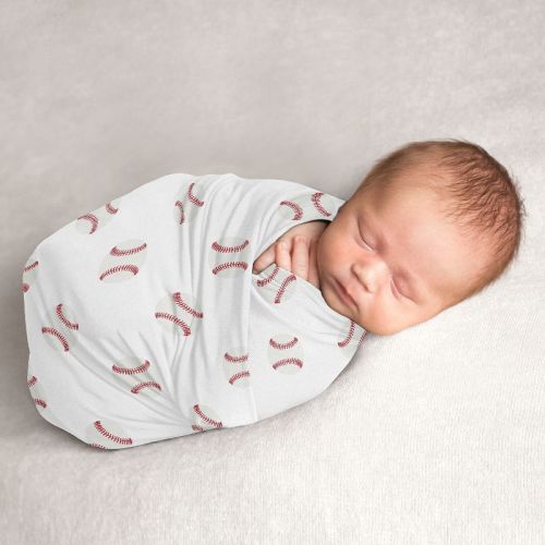 Sweet Jojo Designs Boy Swaddle Baby Blanket Baseball Patch Red And White