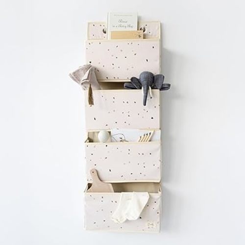 3 Sprouts Over the Door Organizer -Hanging Baby Organizers & Storage with 4 Large Pockets & 2 Hooks for Baby Clothes, Toy, Stuffed Animal -Newborn Essential for Nursery & Toddler Rooms -Terrazzo Cream