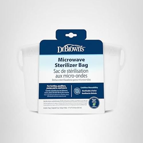 Dr. Brown's Microwave Steam Sterilizer Bag for Baby Bottles, Breast Pump Parts & Other Toddler Accessories, 100% Silicone, Reusable Sterilizing Bag