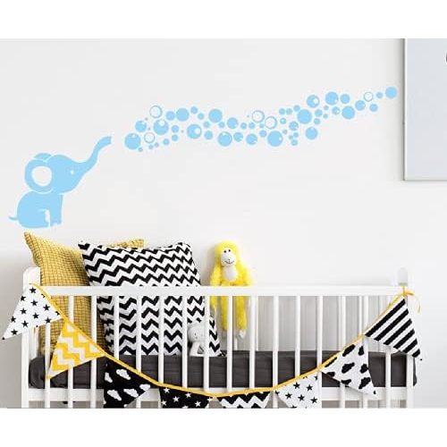 Removable Nursery Room Wall Decor Cute Elephant Blowing Bubbles Wall Decal Art Vinyl Wall Decor Sticker for Baby Bedroom (Canal Blue)