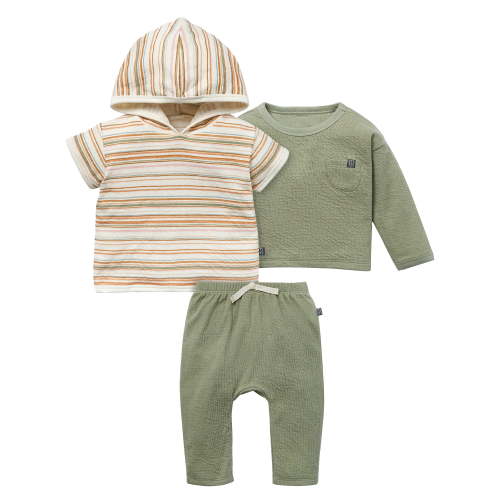 Modern Moments by Gerber Baby Neutral Tops and Pant Organic 3-Piece Outfit Set, Sizes 0/3 Months - 24 Months