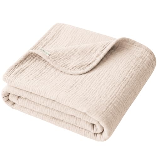 Konssy Muslin Baby Blankets for Girls Boys, 100% Cotton Crib Blanket for Infant Toddler, Super Soft and Lightweight Nursery Swaddling Wrap 40"x36" (Cream)
