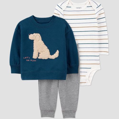 Carter's Just One You® Baby Boys' 3pc Dog Sweatshirt with Long Sleeve Bodysuit and Jogger Pants Set - Navy Blue