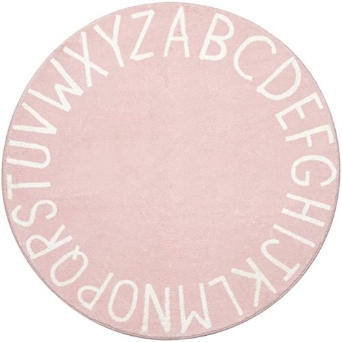 Topotdor Round Kids Play Rug Alphabet Nursery Area Rug Extra Large Soft Crawling Play Mat for Children Toddlers Bedroom (40 inch, Pink)