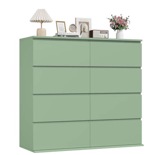 Homfa 8 Drawer Dresser for Bedroom, Horizontal Dresser Chest with Easy Pull Bevel Handle, Storage Cabinet for Living Room, Green