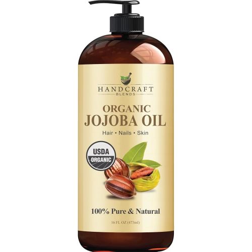 Handcraft Blends USDA Organic Jojoba Oil - Cold-Pressed 16 Fl Oz - 100% Pure and Natural - Premium Grade Carrier Oil for Skin and Hair - Hair and Body - Massage - Hexane-Free