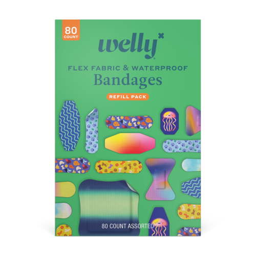 Welly Flex Fabric Bandages, Assorted Pattern Family Pack, 80 Count