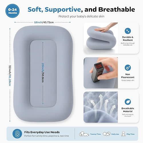 Mapotf Baby Lounger for Newborns 0-24 Months, Soft Breathable Cotton Infant Support Cushion for Tummy Time & Play, Portable Infant Lounger, Baby Essentials for Newborn- Cloud White (Cover Included)