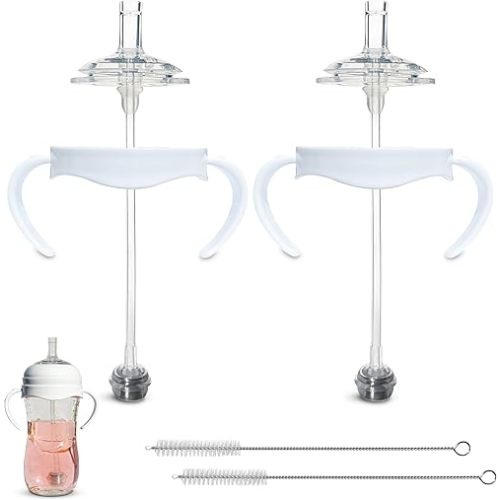 Straw Cup Conversion Kit for Philips Avent Natural Baby Bottles 2-Count, Food Grade Silicone Straw Nipples, Silicone Weighted Straw, Bottle Handles, Cleaning Brush, BPA-Free, 6+ Months (Straw Top)