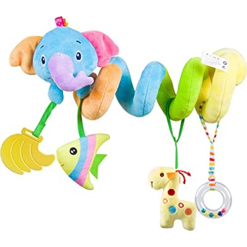 Baby Car Seat Toys, Activity Spiral pram Hanging Toys with Rattle for Infant (Elephant)