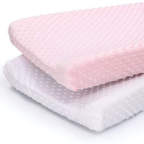 The Peanutshell Baby Girl Changing Pad Covers Set of 2 - Ultra Soft Baby Changing Pad Cover – Fits Standard Changing Table Pads, Durable, Machine Washable Sheets - Pink & White Minky