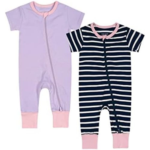 Teach Leanbh Toddler Baby Boys Girls 2-Pack Pajamas Cotton 2 Way Zipper Short Sleeve Footless Romper Sleep and Play