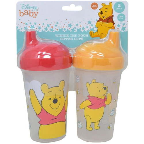 BABY SIPPER CUPS 2 PACK - UNISEX - RED YELLOW - DISNEY WINNIE POOH BOYS GIRLS