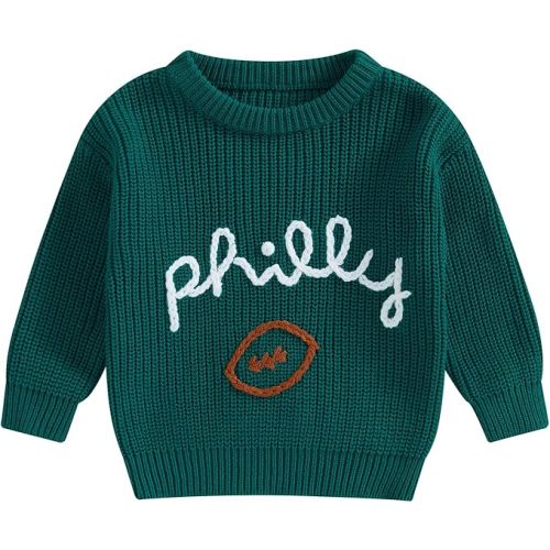 Honganda Newborn Baby Boy Girl Football Outfit Long Sleeve Cable Knit Letters Embroidered Sweater Pullover Knitwear Top