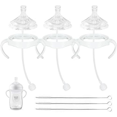 Straw Cup Soft Conversion Kit for Philips Avent Natural Baby Bottle, Toddler Transition Kit with Silicone Straw Top Nipple, Weighted Straw, Bottle Handle, Cleaning Brush, Spill-Proof, BPA-Free, 3-Pack