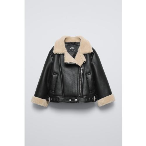 FAUX LEATHER SHEARLING BIKER JACKET - Black | ZARA United States