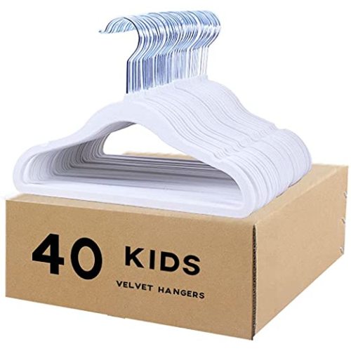 veeyidd Kids Velvet Clothes Hangers, Non Slip Baby Hangers White (11.6" Inch - 40 Pack)