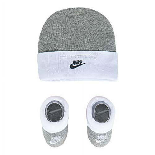 NIKE Children's Apparel Baby Hat and Booties 2-Piece Set, Grey/White, 0/6M