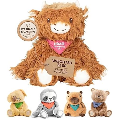 Lilly's Love Weighted Stuffed Animals for Adults & Kids — 5lb Highland Cow Plush for Anxiety, ADHD & Sensory | Machine Washable Weighted Stuffed Animal w/Removable Insert | Hazel The Highland Cow