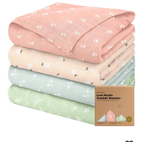 4-Pack Muslin Swaddle Blankets for Boys, Girls - Organic Baby Swaddles for Newborns, Soft & Breathable Receiving Baby Blankets for Girl, Boy, Neutral, Newborn Essentials Gift (Bloom)